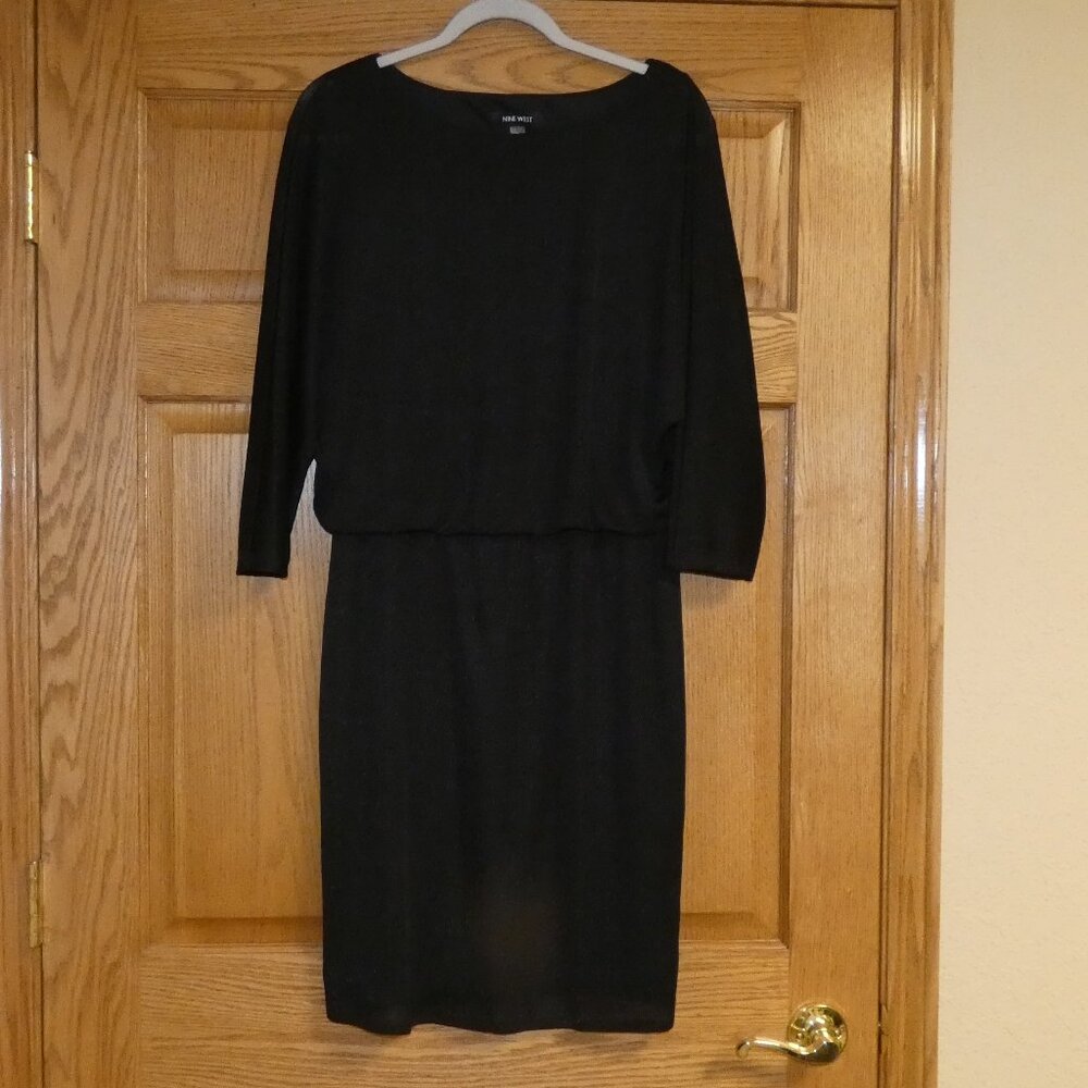 Nine West Black Metallic 3/4 Sleeve Dress Size 12